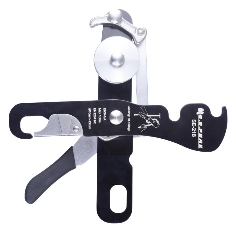 S.E.PEAK CE Certified Climbing Double Stop Descender Self-Braking Self Locking Rappelling Belay Devices for 10-12.5mm Rope for Rescue & Arborist/Anti-Panic  Hand Control  Black - Image 3